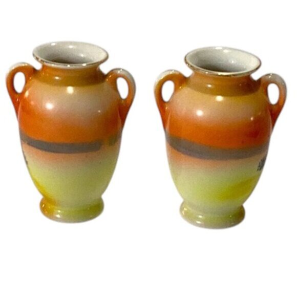 Vintage Pair of Noritake Hand Painted Handled Vases 3.25" High Made in Japan - Picture 5 of 6